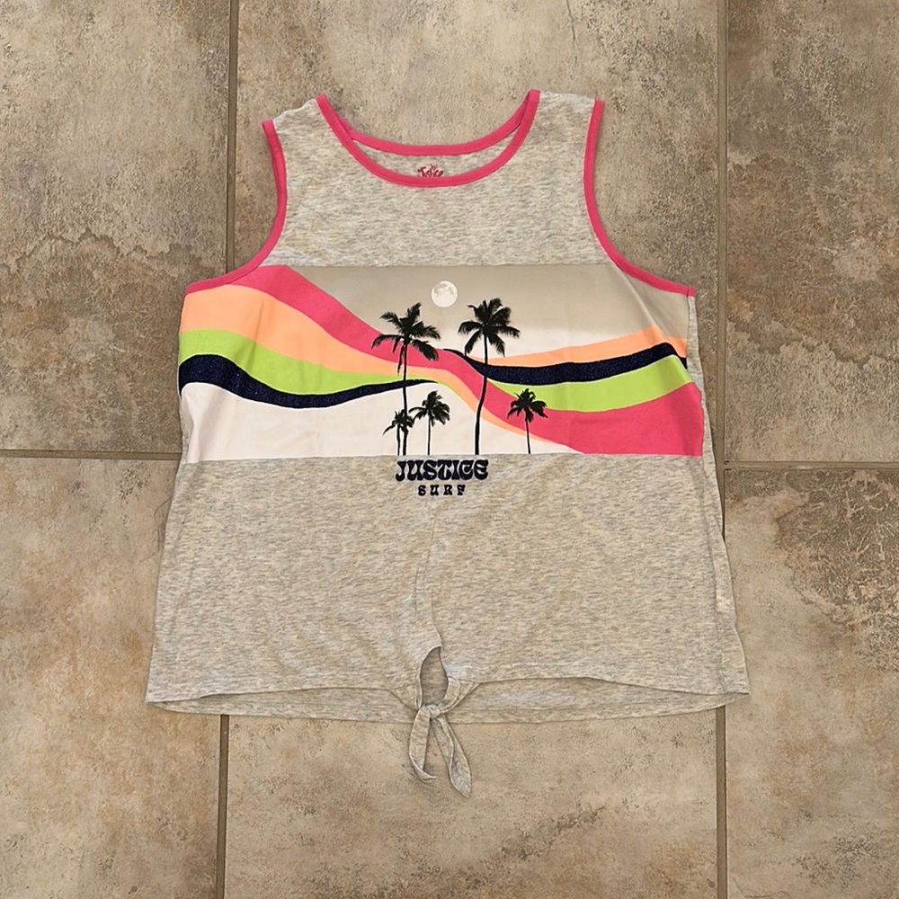 Justice Glitter Gray and Pink Tropical Tank Top Size XL 16/18 Plus